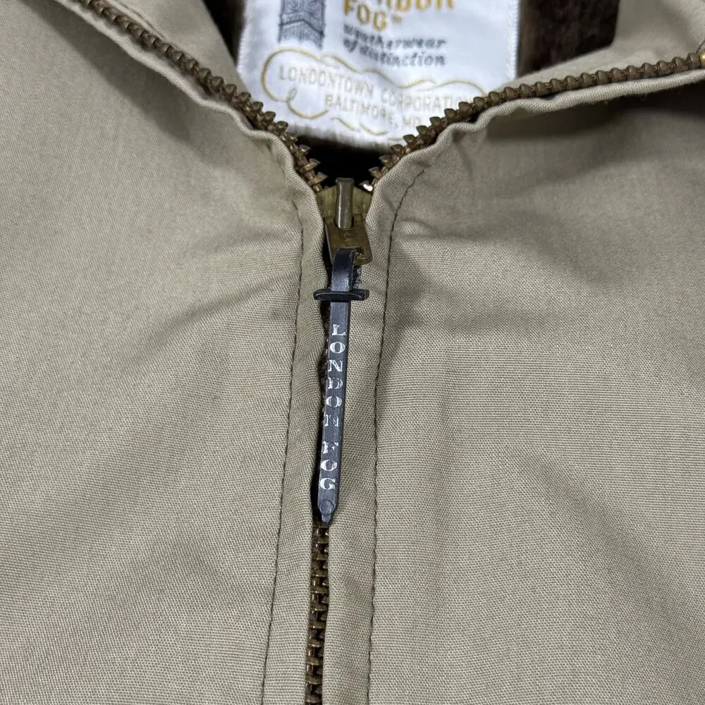 VTG London Fog Men's 40Reg Harrington‎ Jacket Removable Faux Fur Lining Tan 70's